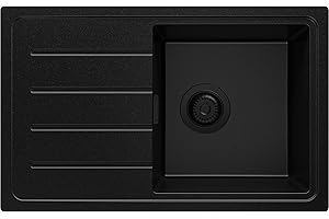 PRIMAGRAN Evier Cuisine en Granit Tout Noir 70x44cm, Lavabo 1 bac + Kit de Vidage, Évier à Encastrer al mueble 45cm - Copenhague Easy