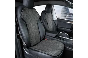 TOPABYTE Housse de Siège de Voiture Respirante Coussin en Lin Ensemble Antidérapant pour Tesla Model Y Juniper 2019-2025 Protection Siège Avant Arrière Car Seat Cover Sets Accessoires (sans Logo)
