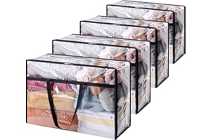 ‎LIFEWIT Lifewit Zestaw 4 przezroczystych toreb do przechowywania 60 l, torba do przechowywania odzieży z PVC, składana poszewka na kołdrę z uchwytami, pudełko do przechowywania do przenoszenia, ubrania, koce