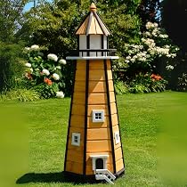Deko-Shop-Hannusch XXL Leuchtturm Aus Holz – 1,40 M Hoch, Mit Solar-LED-Beleuchtung, Blau/weiß, Für Garten & Terrasse