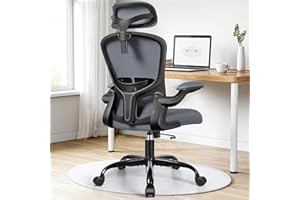 FelixKing Silla de oficina ergonómica, silla de ordenador, soporte lumbar ajustable, reposacabezas 3D y reposabrazos plegables, respaldo de malla transpirable, 300 lbs (gris oscuro)