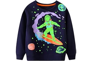 FILOWA Sweatshirt Boys Kids Cotton Glow in the Dark Dinosaur Sweater Navy Blue Crew Neck Jumper Astronaut Skull Pattern Pullover Warm Long Sleeve Top Outdoor Autumn Winter for Children 2-7 Years