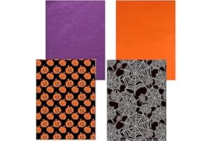 Jwssor Halloween Tissue Paper,30sheets Halloween Gift Wrapping Paper,50x30cm Orange Purple Pumpkin and Spiderweb Paper for Halloween DIY Crafts