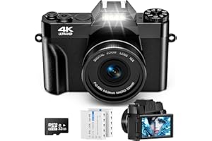 JHAMAL 56MP 4K Digital Camera - UHD AutoFocus Vlogging Camera - 16X Digital Zoom 32G SD Card 2 1500mAh Batteries Compact Camera with 3.0 Inch 180° Flip Screen Camera for Teenagers, Beginners,Adults