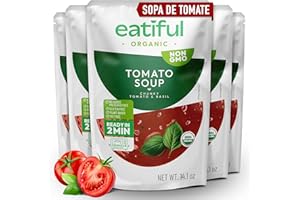 EATIFUL Sopa de Tomate Orgánica, Lista para Comer, Vegana y a Base de Plantas, Sopa Cremosa de Tomates, Sin Conservantes Añadidos, Sin Gluten, NO GMO, 400g (Paquete de 5)