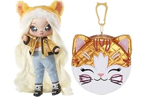 Na! Na! Na! Surprise Glam Series 2 - Tabitha Nekota - Cat Inspired Soft Plush Doll with Blonde Hair and Metallic Animal Clip-On Bag - Collectable - Great Gift for Children Aged 5+