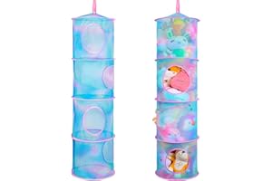 Beinou 2Stk Kuscheltier Aufbewahrung Hängend Korb Faltbar Hängeaufbewahrung Hängeregal Hängeorganizer Bad Spielzeug Mesh Organizer Netz Aufbewahrungsbeutel kinderzimmer kleiderschrank Deko, 4 Fächern