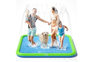 pecute Sprinkler Pad for Dogs & Kids - Square 170cm, Thickened Dog Splash Mat Anti Slip Children Water Play Toy, Inflatable Swimming Bathing Pool for Summer Outdoor Garden (67in)