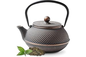 Tealøv TEEKANNE GUSSEISEN 1,1 LITER – Gusseiserne Teekanne Im Authentischen Japanischen Stil - Mit Herausnehmbarem Sieb aus Edelstahl – Hervorragende Wärmespeicherfähigkeit- Langlebig - Arare Kupfer