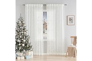 TREATMENTEX White Lace Sheer Curtain for Living Room Bedroom Leaf Buds Pattern Drapes Light Filtering Embroidery Elegant Window Treatment Sets for Basement Laundry Room, Rod Pocket, 52" Wx54"L, 2 Panels