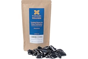 VEHADI WELLNESS Pierres Roulées de Shungite pour l'Eau, 250g, pour Bouteille d'Eau en Bouteille de Pierres Précieuses, Pépites de Shungite Authentique de Carelia
