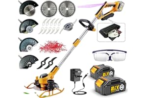 WeeLun Grass Trimmers Cordless & Edger Garden Strimmer Electric with 2 x 4.0Ah Battery And Fast Charger, 4 Types Blades, With Auxiliary Wheels, for Garden Brush Cutter Clearing Weeds