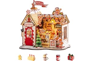 Rolife Miniature Maison en Pain d'épice de Noël, 250 pièces Maquette Maison 3D Puzzle Maison de Poupée en Bois 3D à Construire Book Nook pour Adultes Pas de Colle nécessaire Décoration de Noël