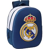 Safta Real Madrid 3D School Backpack, with 3D Design, Adaptable to Cart, Ideal for Children of Different Ages, Comfortable an