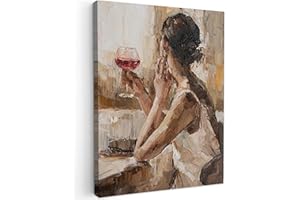 MuchoWow© Leinwand 50x70 cm Deko Schlafzimmer Aesthetic Leinwandbilder Wohnzimmer Gemälde Foto Geschenk Living Room Decoration Moderne Kunstdruck Wanddeko - Ölfarbe - Frau - Wein