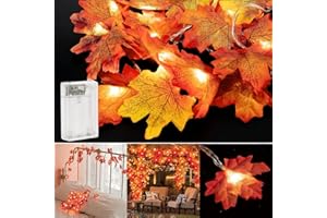 WYRFIN Autumn Decorations Maple Leaf Lights, 4.5M 30 LEDs Autumn Home Decor Fall Garland, Autumn Garland Maple Leaves String with Lights for Indoor Outdoor Christmas, Halloween, Thanksgiving Fall Decorations