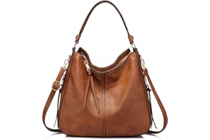 Realer Handtasche Damen Mittelgroß, Shopper Tasche Groß, PU Leder Schultertasche Umhängetasche, Vintage Hobo Bag für Büro Arbeit Einkauf, Braun