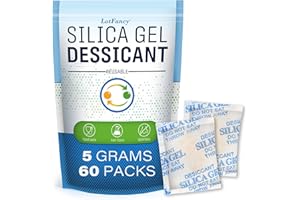 LotFancy Silica Gel Packets, 5 Gram 60 Packs Rechargeable Desiccant Dehumidifiers Packets, Moisture Absorber Drying Bag with Orange Indicator, Non-Toxic, Odorless