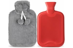 REAKOO Termofor z poszewką puszysty, termofor, duży 2 l, butelka na gorące wodę, wytrzymała i trwała, z naturalnego kauczuku, butelka na łóżko dla dzieci i dorosłych, prezent