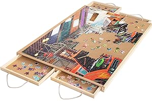 Lavievert 1000 Pieces Jigsaw Puzzle Table, Wooden Puzzle Plateau with 4 Removable Storage Sorting Drawers and Smooth Surface, Portable Puzzle Board for Adults and Kids