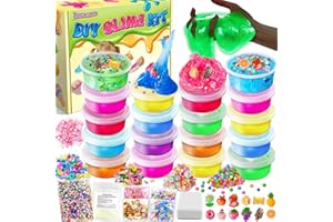 YOPINSAND 18 Colori Fai da Te Slime Kit Slime Making per Ragazze, Crystal Clear Slime, Glow in the Dark Slime con Sfere di Schiuma Aggiuntive, Charms, Glitter, Giocattolo Regalo per Bambini
