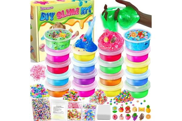 YOPINSAND Kit de Fabrication de Slime 18 Couleurs pour Filles, Crystal Clear Slime, Glow in the Dark Slime, avec Boules en Mousse Supplémentaires, Breloques, Paillettes, Jouet Cadeau pour Enfants