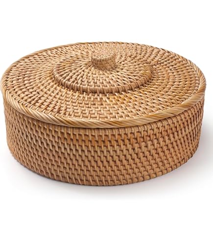 TOLIDA Boheemse opbergdoos met plexiglasdeksel, rotan kist met slot, decoratieve doos voor badkamer, woonkamer, keuken, slaapkamer, kasten, winkelcentra, tentoonstellingsplanken (M
