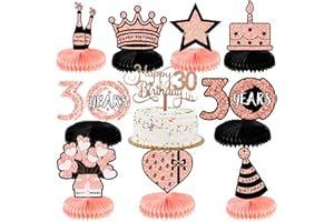 LINGQIANG 30. Geburtstag Deko Frauen, 10 Stück 30 Geburtstag Tafelaufsätze Tischdeko mit Tortendeko, Rosegold Schwarz Geburtstag Bienenwabe Mittelstück Tischdekoration für Frau 30. Geburtstag Party Dekoration