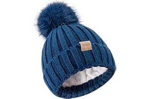 Tontuland Kinder Winter Warm Pompom Hut Fleece gefüttert Stricken Beanie für Kinder im Alter von 3-9, perfekt für Jungen und Mädchen