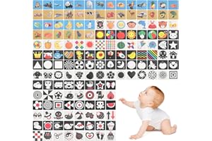 DYMHQ 160 Images Flashcards de Stimulation Visuelle d'Apprentissage Précoce, 12x12cm Carte Sensorielles Nouveau-Né Noir et Blanc Étanches Double Face, Carte à Contraste Élevé d'Activités pour Bébé 0-36 Mois