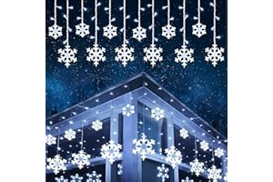 iShabao Luci Natale con 12 Fiocchi di Neve per Finestra, 168 LED Catena luminosa 3,25x1m per Finestre, Tenda Luminosa di Natale con Timer, Luci Interne per Decorazioni Natalizie (Bianco)