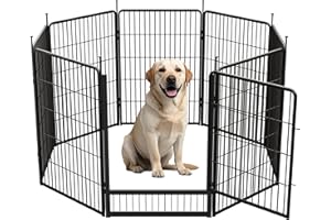 SunsGrove Dog Playpen with Wider Door, 100 cm 8 Panels Heavy Duty Dog Pen, Anti Rust Dogs Fence, Easy Insert into Soil, Pet Playpen for Yard RV Camping, Black