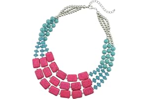 Bocar Statement 3 Strand Turquoise Colorful Chunky Necklace for Women Gifts