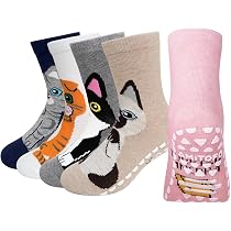 5 Paia Di Calzini Antiscivolo Per Bambini In Cotone Traspirante - Suola ABS Con Nodi Di Gomma - Calzette Con Motivi Animali Per Neonati (1-3 Anni)