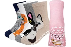 ZFSOCK Chaussettes Antidérapantes Enfant Filles: Socquettes Coton Chaussette Fantaisie Mignon Confortable Animaux Motif Taille 5 Paires