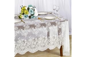 ShinyBeauty Tovaglia di Pizzo, Tovaglioli Bianchi per Tavolo, Rettangolo 60 x 120 Pollici, Tovaglia per Matrimonio, Copertura per Tavoli Natalizi, Tessuto Classico per Feste (Bianco-013)