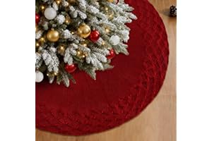 ‎UXORSN UXORSN Weihnachtsbaum Decke Rock 92cm Gestrickter Christbaumdecke Rund Burgund Gewebtes Karomuster Weihnachtsbaumdecke Große Christbaumständer Weihnachtsbaum Teppich Für Zuhause Urlaub Weihnachtsdeko