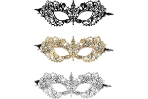 ZPLASK 3Pcs Masquerade Mask for Women, Lace Party Half Face Masquerade Mask, Luxury Masquerade Masks, Prom Halloween Carnival Masquerade Mask Women for Costume Party Women Girl Ladies