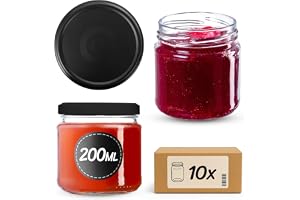 KADAX 10 st Syltburkar i Glas 200 ml med Skruvlock Ø 66 mm – Tjockväggiga lufttäta Inläggningsburkar, diskmaskinssäkra, för s