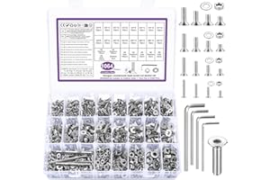 BATENGKEJI 1064 Pcs M3 M4 M5 M6 Screws Set, Countersunk Bolts and Nuts Sets, Countersunk Nuts and Bolts Set with Washers, Flat Head Machine Screws Assorted, Hex Socket Head Cap Screw Assortment Kit + Wrench