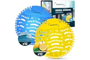 SPARGOS Urinal Screen Deodorizer Mats (24 Pack) Anti-Splash Toilet Smell Refresher protection for Bathroom Office Stadiums Schools Free Gloves - 12pcs Blue Ocean Breeze and 12pcs Yellow Lemon