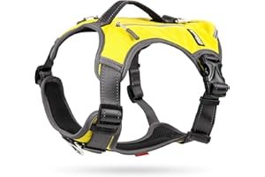 Fida Dog Harness No Pull with Handle, Heavy Duty Dog Pack Hound Dog Saddle Bag Backpack for Travel Camping Hiking Small Dog with 2 Hidden Side Pockets (S, Yellow)