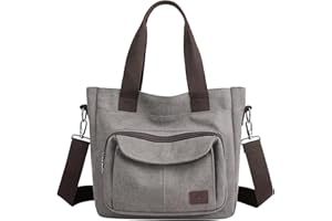 ZHIERNA Damen Canvas Handtasche, Hobo Schultertasche Casual Crossbody Umhängetasche Tote Bag mit Mehreren Fächern Vintage Stil für Arbeit, Reisen oder Universität