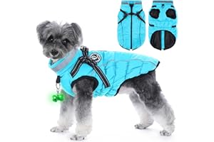 HezzLuv Hundemantel Winter, Hundemantel Wasserdicht, Warme Hundejacke mit Geschirr, Reflektierende Streifen, LED-Leuchtkragen, Winterjacken & Wintermäntel für Kleine, Mittelgroße Hunde
