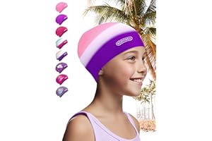 KIDVERSE Badekappe Kinder Lange Haare - Schwimmhaube Kinder mit Anti-Rutsch-Noppen - Badekappen für Schwimmer mit UV Schutz - Schwimmhaube Mädchen - Badehauben für Lange & voluminöse Haare