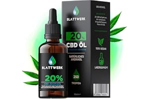 ‎BLATTWERK360 CBD Öl 20% - Vollspektrum Extrakt CBD Tropfen - Deutsche Qualitätsmarke - Cannabidiol Tropfen - Echtes Cannabisöl - Deine natürliche Alternative - 10ml - 250 Hanföl Tropfen - 2000mg CBD - BLATTWERK