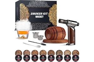 Cocktailrökare kit med fackla, whiskyrökare, kit med 8 smaker, rökt träflisor – gammaldags drickrökare med fackla, whiskytill