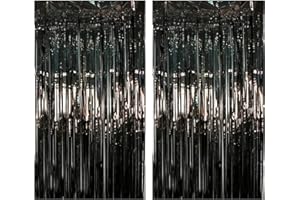 Drucilla Tende Metalliche Tinsel, 2 Pezzi Foil Tenda a Frange Scintillante Shimmer per Sfondo Fotografico e Decorazioni Festa Sfondo Compleanno Nozze Baby Shower, 1m x 2m, Nero