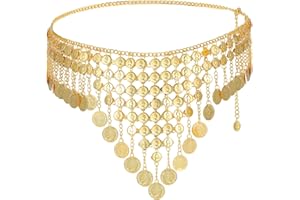 CIATBYYJ Coin Belly Dance Skirt with Eight Rows of Tassels, Adjustable Fringe Hip Scarf Coin, Belt Chain for Women, Belly Dancer Outfit for Bellys Dance Music Festivals Themed Parties Halloween (Gold)