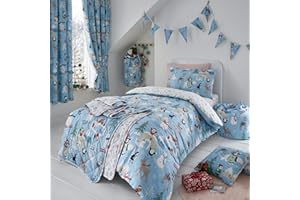 Happy Linen Company Girls Boys Kids Festive Arctic Snow Friends Blue Toddler Cot Bed Reversible Duvet Cover Bedding Set